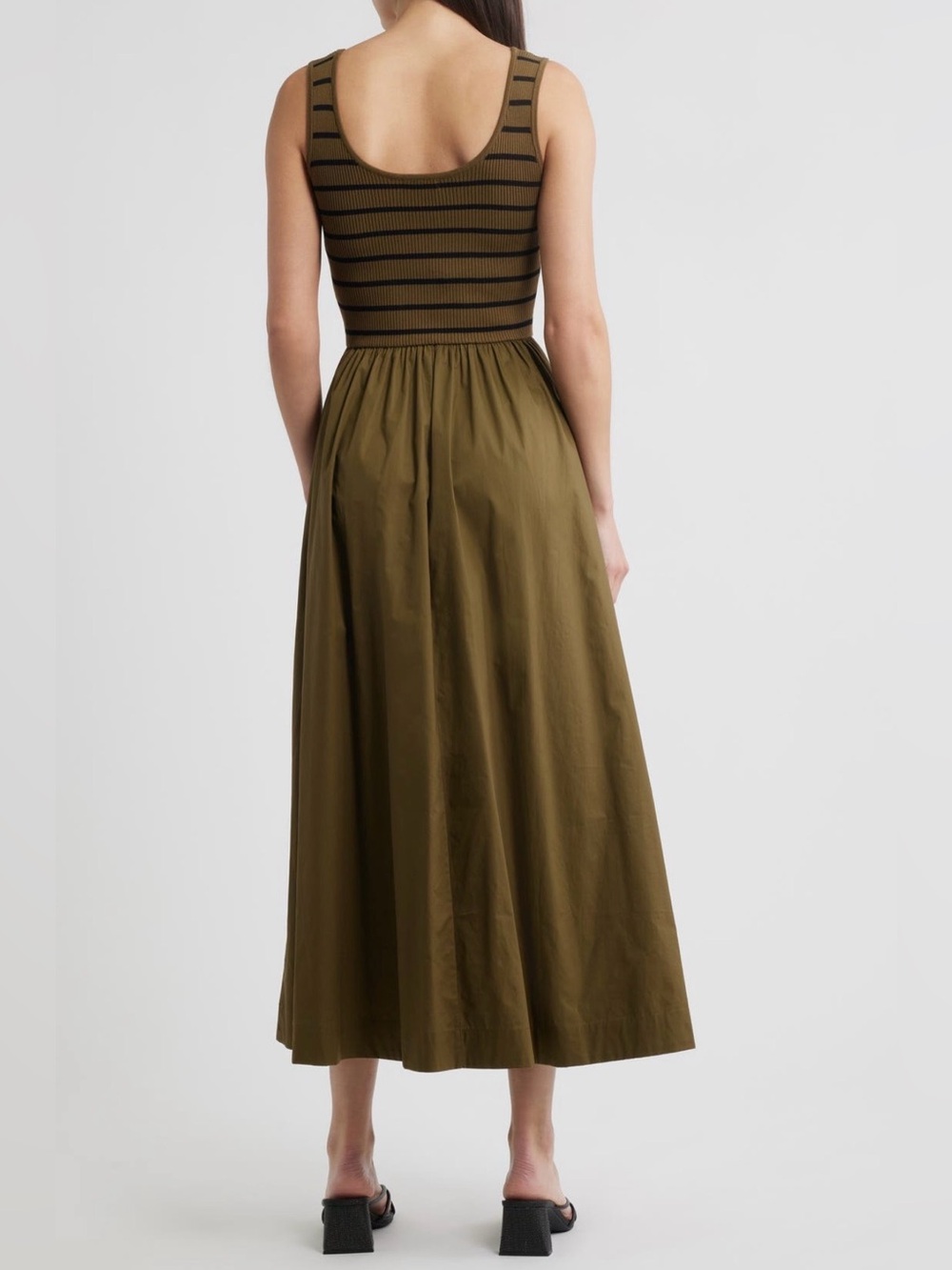 Moon River Stripe Mix Media Stretch Cotton Maxi Flowy Sleeveless Green Dress S - Picture 2 of 6